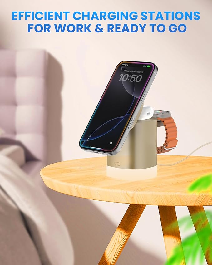 Traveler Charging Station for Mag-Safe iPhone: JoyGeek 3 in 1 Foldable Wireless Charger Stand for iPhone 16 15 14 13 12 Pro Max Plus - Apple Watch 10 9 8 7 6 5 4 SE - AirPods Pro 2/3/4