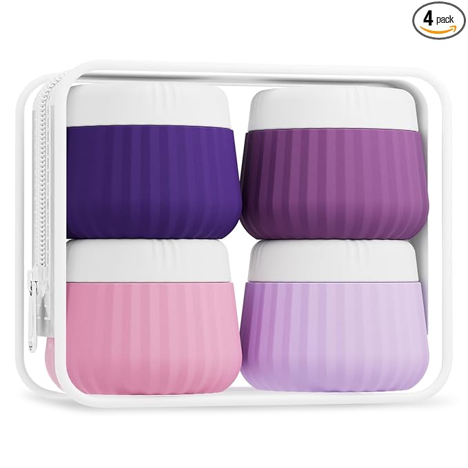 Mrsdry Travel Containers for Toiletries 4 Pack, TSA Approved Travel Size Toiletries, Travel Size Containers, With Clear Bag Leak Proof Silicone Jars, Travel Essentials Creams Jars Carrying Small Items