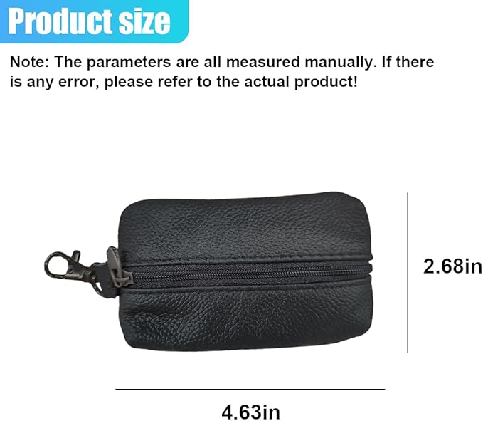 Leather Car Key Case Holder, Auto Smart Key Fob Protector Pouch with Zipper, Universal Unisex Keychain Wallet (Black)