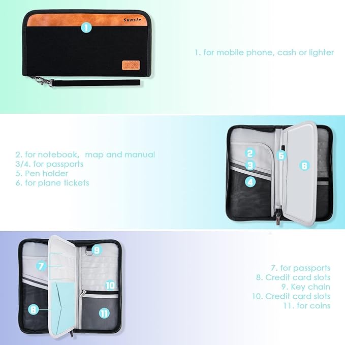 Travel Passport Wallet Family Passport Holder RFID Blocking Waterproof Bag Documents Organizer Premium Durable Passport Case With Luggage Tag(Black)