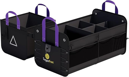 SugarFox Car Trunk Organizer SUV, 84L SUV Trunk Organizer – Waterproof Foldable Modular Trunk Organizer with Mesh Pockets, Non-Slip Base, Black - M313