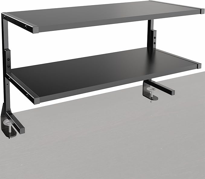 VIVO Clamp-on 30 inch Above or Below Desk 2-Tier Shelving Unit for Table Accessories, Gaming Devices, and More, Storage Tray, Desktop Organizer, Black, STAND-SHELF30C