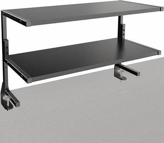 VIVO Clamp-on 30 inch Above or Below Desk 2-Tier Shelving Unit for Table Accessories, Gaming Devices, and More, Storage Tray, Desktop Organizer, Black, STAND-SHELF30C