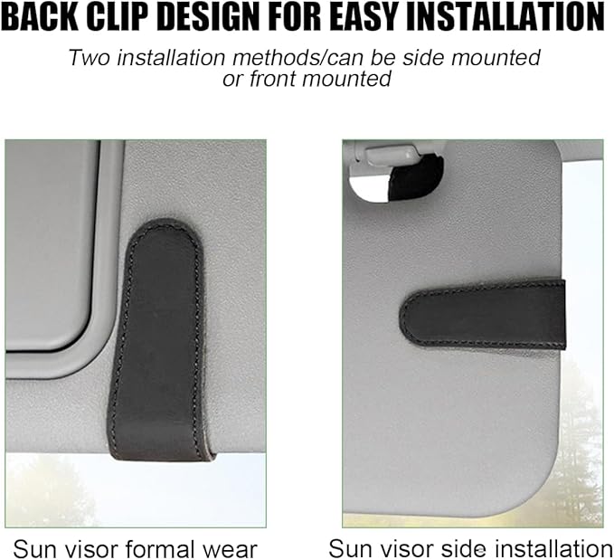 Sunglasses Holders for Car Visor, Magnetic Leather Vehicle Glasses Hanger with 2 Clips, Auto Interior Eyeglass Mount Organizer Accessories, Universal Fit (Black)