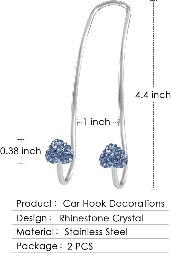 Guoord 2024 Upgraded Car Headrest Hooks Decorations, 2 Pcs Bling Heart-Shaped Purse Hangers, Auto Hooks and Durable Backseat Holder, Universal Storage for SUV Truck Vehicle (Blue)