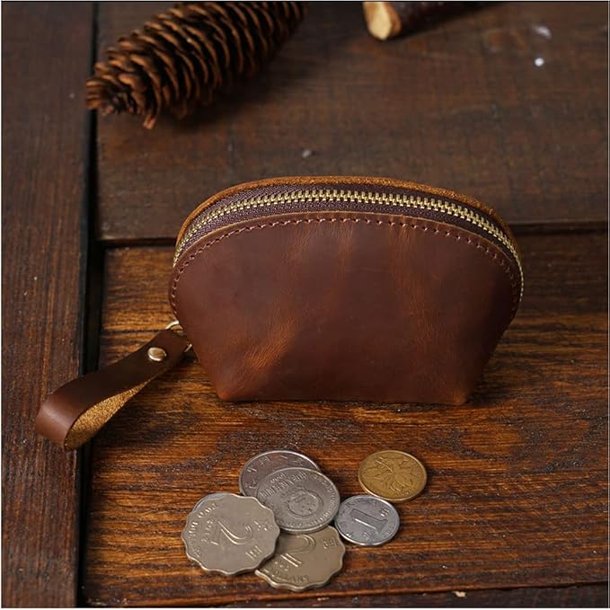 1 Pcs Leather Mini Medieval Coin Pouch, Coin Organizer, Change Holder, Cute Genuine Leather Coin Purse,Leather zipper Pouch for Men & Women