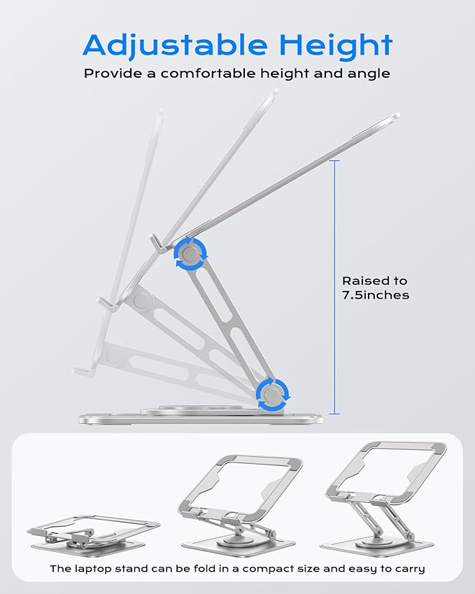 LOXP Adjustable Laptop Stand, Computer Stand with 360 Rotating Base, Ergonomic Laptop Riser Mount for Desk Foldable Protable Computer Desk Fits with MacBook Pro Air (10-16") - White