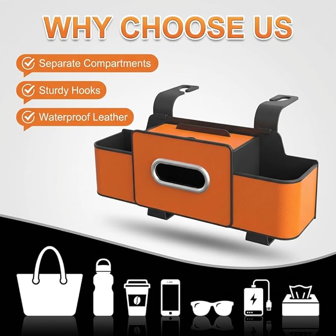 3-in-1 Backseat Car Organizer with Dual Cup Holders,Tissue Box & Phone Holder, 2026 Upgraded Car Seat Back Storage Box,Multifunctional Waterproof Storage for Daily Driving & Travel,Brown