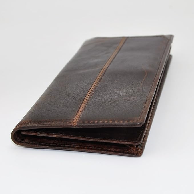 Le'aokuu Mens Genuine Leather Bifold Wallet Organizer Checkbook Card Case（0 1019 A Coffee）