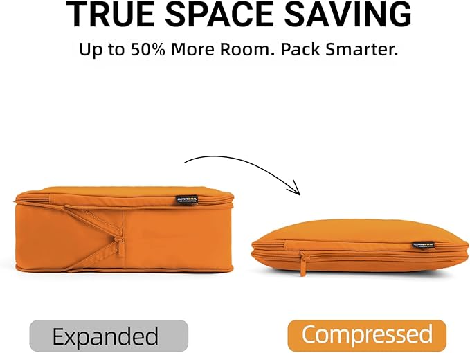 4 Piece Compression Packing Cubes for 3–7 Day Travel, Space Saving Travel Organizers with Breathable Mesh, Double-Zipper Packing Cubes for Carry-On & Suitcases (Orange)