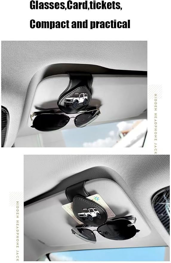 Sunglasses Holder for Car, Leather Glasses Frame, Eyeglass Hanger Card Clip for Car Sun Visor,Sunglasses Holder Compatible with Bronco (White)