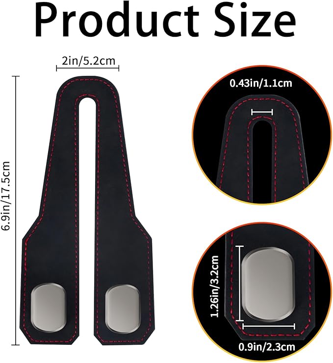 2 Pack Car Seat Headrest Hooks for Purses and Bags, Car Purse Holder With Double Metal Hooks, Headrest Back Seat Handbags Hook, Universal Car Purse Hanger, Cute Car Hanging Accessories, Black