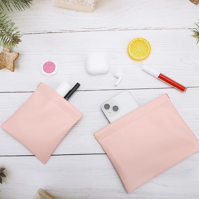 2 PCS Ladies Small Makeup Bag for Purse,Small Makeup Pouch,Purse organizer,Coin purse lipstick Cosmetic Accessories Organizer,Travel Set Organizer,Waterproof Portable Zipperless Self-Sealing (Pink)