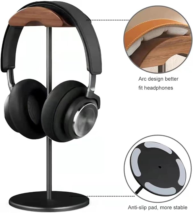 Headset Stand with 6.5cm Wide Walnut Wood Headrest,Headphone Holder Desk Removable with Solid Heavy Base,Headset Holder for Over Ear and Gaming,Headphone Stand Suitable for Table