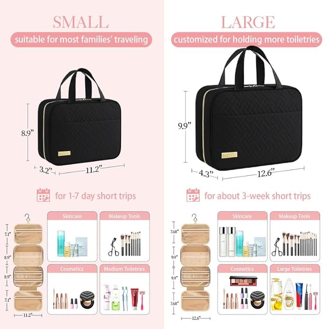 HOTOR Travel Toiletry Bag - Hanging Toiletry Bag for Women & Men, Makeup Bag/Big Comparment, Waterproof for Travel Accessories, Travel Essentials, Large, Black