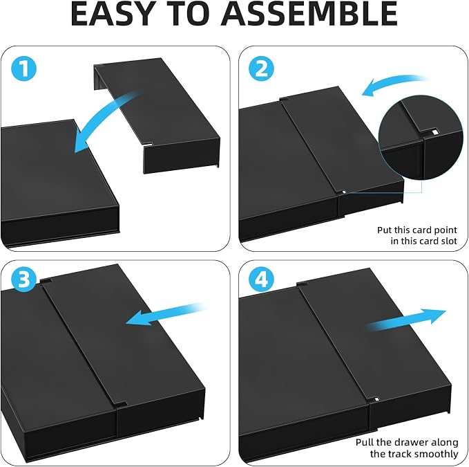 Marbrasse Expandable Desk Drawer Organizer, Clear Plastic Drawer Organizer Tray with 10 Adjustable Compartments, Desk Organizers and Accessories, 5 Drawer Dividers for Office Supplies, Makeup(Black)