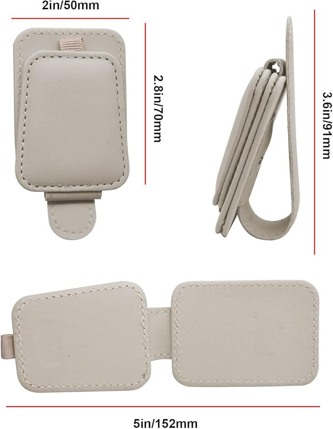 2 Pack Leather Car Sunglass Holder, Magnetic Leather Glasses Eyeglass Hanger Clip for Car, Sunglass Clip Glasses Holder for Car Visor-Beige