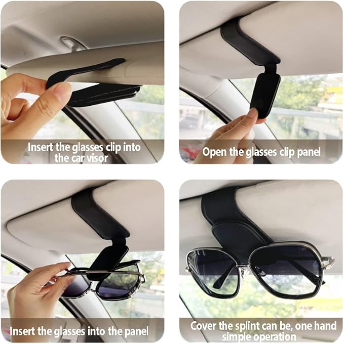 2Pcs Sunglass Holder for Car, Magnetic Leather Eyeglass Hanger Clip for Car Sun Visor, Sunglasses Holder and Ticket Card Clip for Car Visor Accessories