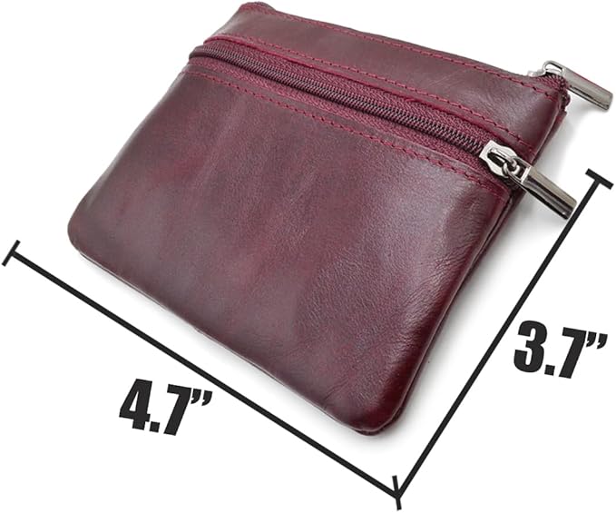 Freezx Women Genuine Leather Coin Pouch Zip Mini Purse Wallet Key Chain 3 Zipper