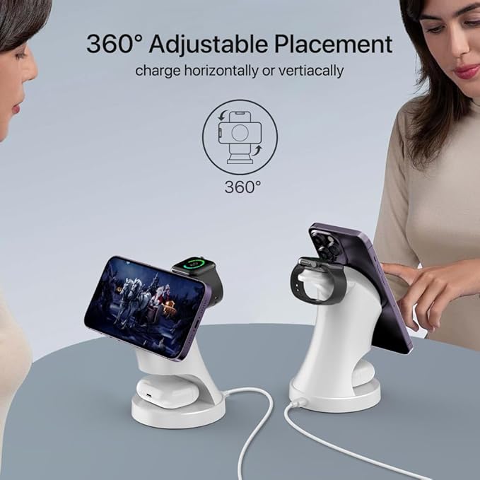 3 in 1 Wireless Charging Station for Apple Devices,Magsafe Charger for IPhone17 16 15 14 13 12 Wireless Charger Station for AirPods 2/3/4/Pro iWatch Ultra/11/10/9/8/7/SE/6/5/4/3/2 (Ivory White)