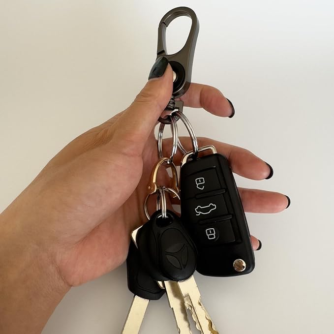 Key chains men, Car Key Chain, Heavy Duty key fob holder with 2 Key Rings, Gunmetal
