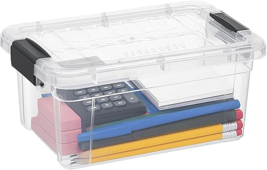 Superio Clear Plastic Storage Bin with Lid, 3.5 Qt, Non-Toxic, BPA Free, Odor Free, Organizer Storage Box, Stackable Plastic Tote for Home, Garage, School, and Office, X-Small