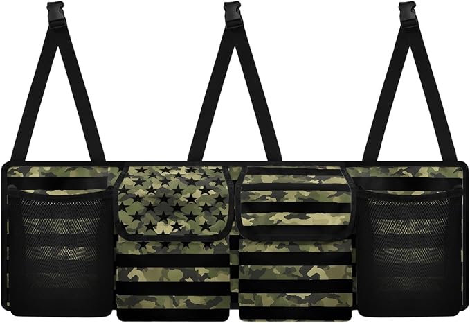 Camo USA Truck Organizers for Men Waterproof Back Seat Organizer Hanging Storage Bins, Foldable Backseat Organizer for SUVs & Sedans, Sturdy Car Organization Accessories