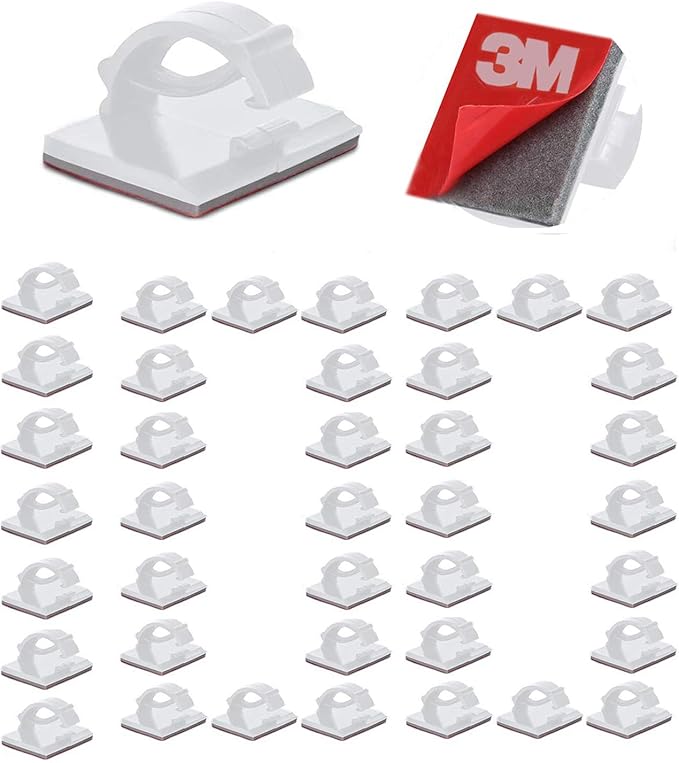 Cable Clips Self with 3M Adhesive Cord Organizer, Wire Holder Clamp Management Sticky for Desk Car Dash Cam Tables Wall, White 100pcs