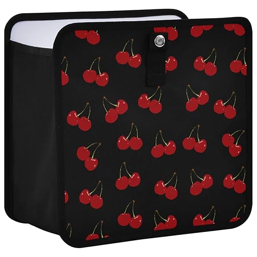 Red Cherry Car Trash Can Fruit Black Foldable Hanging Car Trash Bag Bin Auto Garbage Can Leak-Proof Car Organizer(Large)