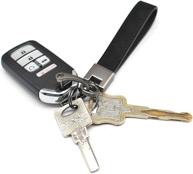MECHCOS Car Key Fob Keychains Genuine Leather Keys Chain Holder for Men and Women with D-Ring, Screwdriver, Key Rings and 360 Degree Rotatable Swivel, Black