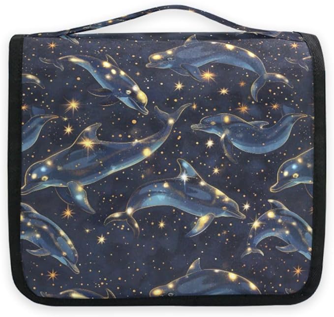 Hanging Travel Toiletry Bag Kit Boys Makeup Case Cosmetics Organizer for Men Women (Dolphin Starry Sky)