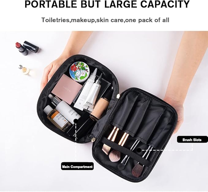 FITINI Makeup Bags Double Layer Travel Large Cosmetic Cases Organizer Toiletry Bags Waterproof Small Zipper Pouch for Women Makeup Brush Storage Bag,Brown Leopard