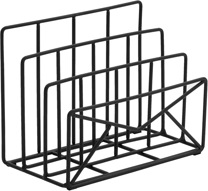 MyGift 3 Slot Modern Black Metal Wire Freestanding Desk Mail Sorter with Envelope Design, Office Desktop Letter, File, and Bill Compact Storage Organizer