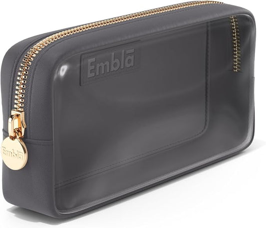 Embla Medium Clear Makeup Bag Travel for Toiletries Cute Make Up Nylon Organizer Pouches Quart Size Cosmetic Bags for Women Girls Zipper Toiletry Skincare Pouch Organizer for Purse Grey