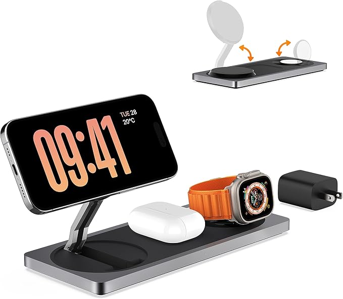 3-in-1 Charging Station for Apple Devices: Used for iPhone and Watch Charging Station with Magsafe Charger Stand, Wireless Charger for iPhone 17 Air 16 15 14 13 Series, Apple Watch Ultra, AirPods Pro