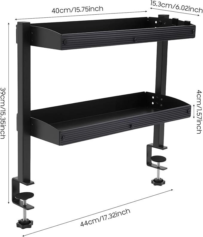 2-Tier Clamp On Desk Shelf,Desktop Clamping Storage Rack,Above or Under Desk Organizer for Home Office,Black