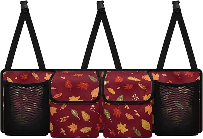 Car Trunk Organizer Thanksgiving Maple Leaves Prints Hanging Car Back Seat Storage Bag with 4 Large Pockets Multipurpose Collapsible Storage Bag Automotive Interior Accessories