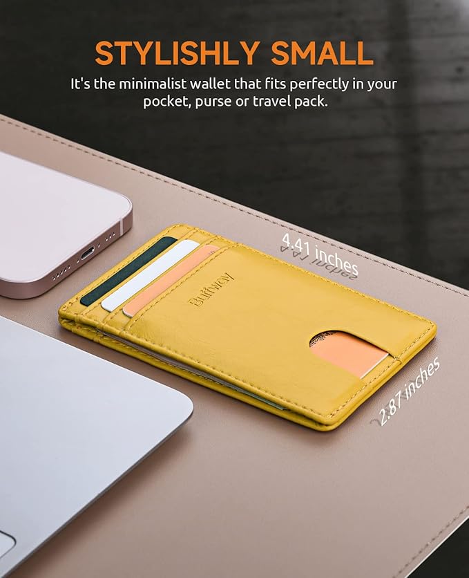 Buffway Mens Slim Wallet, Minimalist Thin Front Pocket Leather Credit Card Holder with RFID Blocking for Work Travel | Minimalist, Thin, Front Pocket, Credit Card Holder, RFID Blocking, for Work Travel