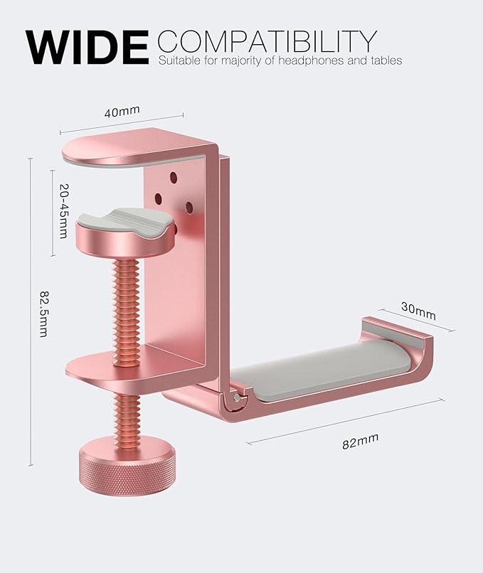 Foldable Headphone Stand and Hook ??Aluminum Headset Holder Clamp Mount Under Desk, Universal Fit for Gaming Headphones, Space-Saving Hanger Organizer
