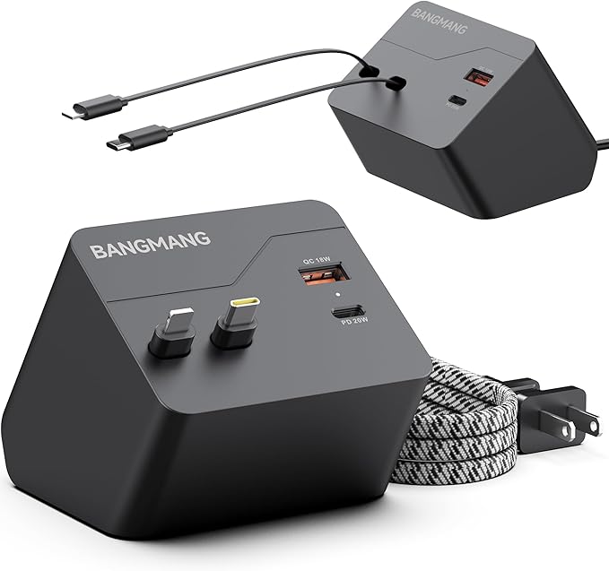 4 in 1 Retractable Charger Station with Dual Cables, 40W Retractable Phone Charger with Dual USB Ports, 20W USB-C Desktop Fast Charging for iPhone 17 16 15 14 13 12 11, LG, Galaxy S24 23, Pixel