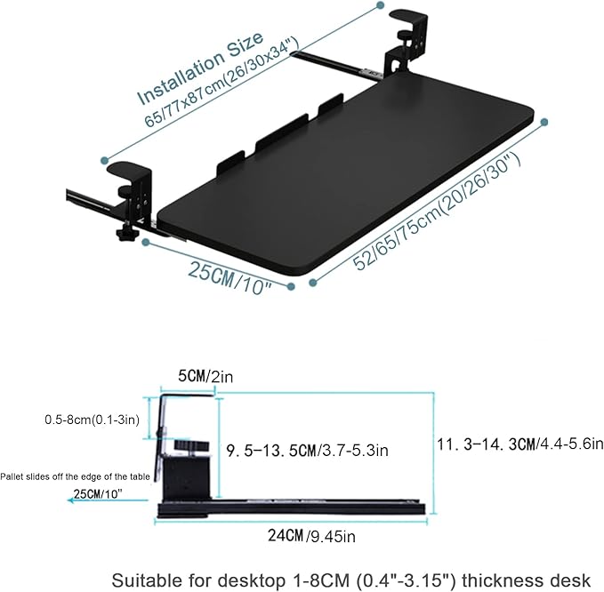 QQXX Swivel Keyboard Tray Under Desk with C Clamp,Adjustable Slide Out Computer Keyboard Stand, Ergonomic Keyboard Shelf for Home or Office, No Screw into Desk(52x25cm(20.5x9.8), Oak)