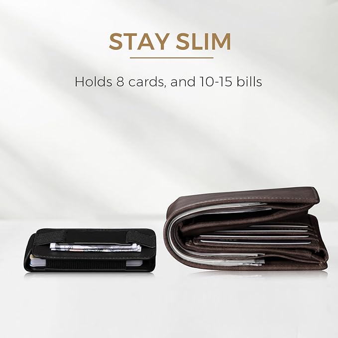 Zitahli Slim Wallet for Men with Pull-Up Tab & Cash Strap - Front Pocket Minimalist Easy Access Card Holder, RFID Blocking, Holds 8 Cards & 10-15 Bills