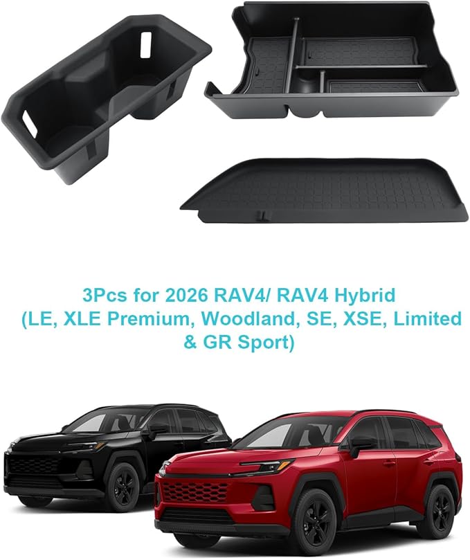 CDEFG 3Pcs for 2026 Toyota RAV4 Center Console Organizer for 2026 Toyota RAV4/ 2026 Toyota RAV4 Hybrid Accessories Middle Console Armrest Tray & Passenger Side Storage Box & Cup Holder