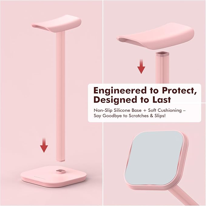 Headphone Stand, Desktop Headset Holder Desk Earphone Stand Aluminum Headset Hanger Headphone Rack Stand to Hold Earphones Such as Airpods Max, Sony, Beats, Bose, Razer, HyperX(Pink)