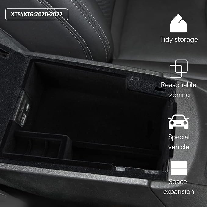 Center Console Organizer Armrest Storage Tray Compatible with Cadillac XT5 Accessories 2023 2022 2021 2020 Flocking Interior Armrest Insert Tray