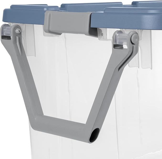 160 Quart Wheeled Stacker Tote, Extra Large Durable Clear Bin, Latch Lid and Pull Handle, 2 Count (Blue/Clear)