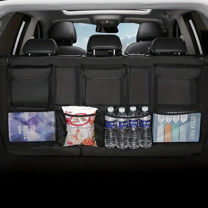 Car Backseat Hanging Trunk Organizer for SUV, Van, Truck with 9 Strage Pockets, Space Saving Organizer, Durable Strong Straps, Easy Wash (Rear Seat)
