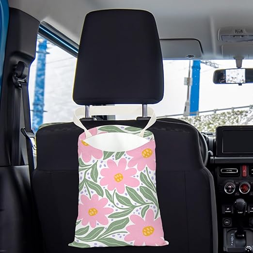 Retro Floral Car Trash Can, Car Trash Bag Hanging, Waterproof Cars Back Seat Hanging Organizer and Storage Trash Bags for Vehicle Travelling Camping