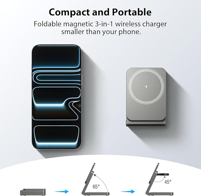 3 in 1 Wireless Charger Station for Multiple Devices, Foldable Magnetic Charging Stand, Portable Fast Travel Wireless Charger for iPhone17/16/15/14/13/12 Pro Max/ AirPods2/3/4 and IWatch Ultra Series