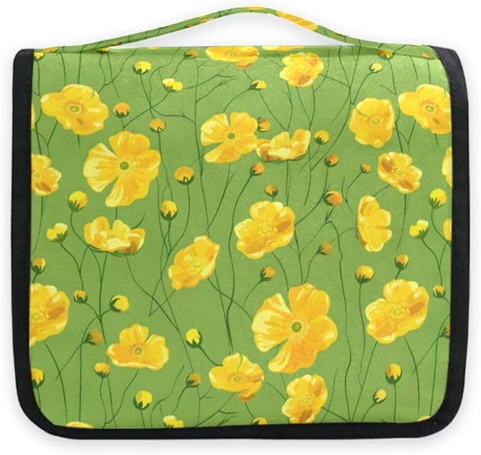 Hanging Travel Toiletry Bag Yellow Buttercups Bright Kit Makeup Case Cosmetics Organizer for Men Women